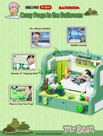 Mr. Bean LEGO set by Area-X on a striped green background 